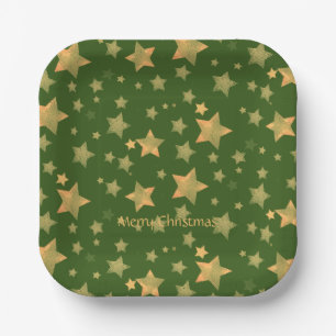 Green Gold Star Elegant Retro Vintage Christmas Paper Plate