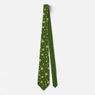 Green Gold Star Pattern bright Modern Christmas Tie