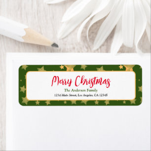 Green Gold Star Seasonal Christmas Return Address