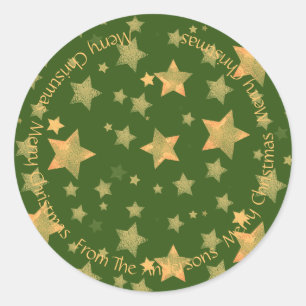 Green Gold Star Typography Elegant Merry Christmas Classic Round Sticker