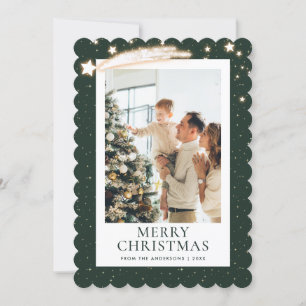 Green Gold Starry Night Photo Merry Christmas Holiday Card