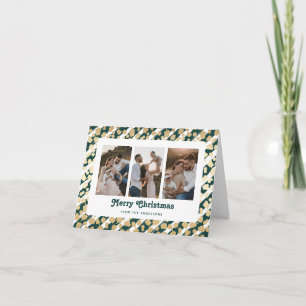 Green Gold Stars 3 Photo Merry Christmas Card