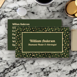 Green Gold Stars Shamanic or Astrologist Healer Business Card