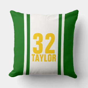 Green & Gold Striped Sports Jersey Throw Pillow