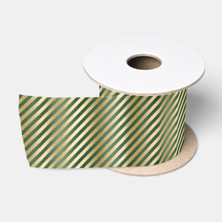 Green Gold Stripes Christmas Satin Ribbon