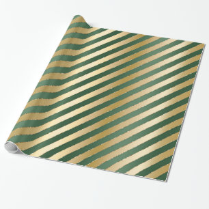 Green Gold Stripes Christmas Wrapping Paper