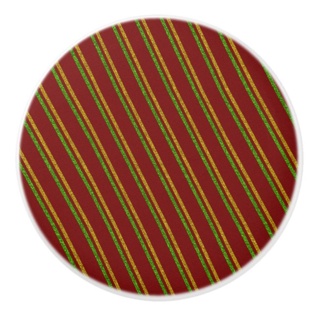 Green & Gold Stripes Glitter Ceramic Knob (Front)