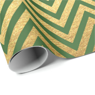 Green Gold Stripes Herringbones Zig Zag Chevron Wrapping Paper