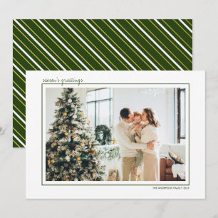 Green & Gold Stripes Season's Greetings Photo Holi Holiday Card