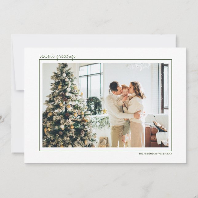 Green & Gold Stripes Season's Greetings Photo Holiday Card (Front)