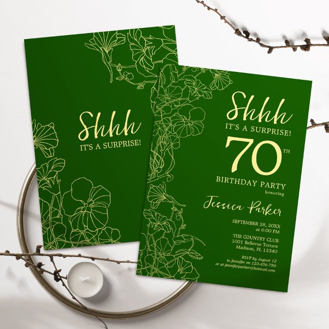 Green Gold Surprise 70th Birthday Invitation (Creator Uploaded)