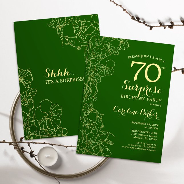 Green Gold Surprise 70th Birthday Party Invitation (Creator Uploaded)