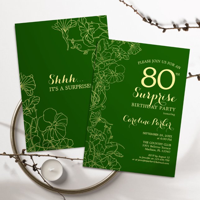 Green Gold Surprise 80th Birthday Party Invitation (Creator Uploaded)