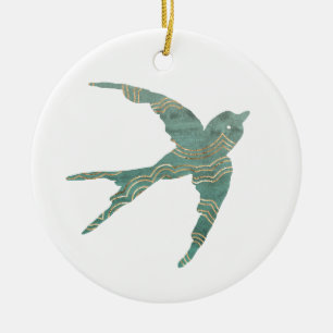 Green & Gold Swallow Ceramic Tree Decoration