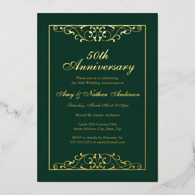 Green Gold Swirl 50th Wedding Anniversary  (Front)