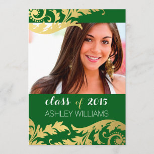Green Gold Swirls Photo Graduation Announcement