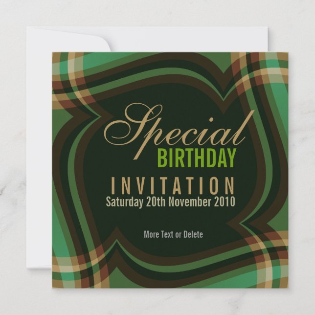 Green Gold Tartan Square Invitation (Front)