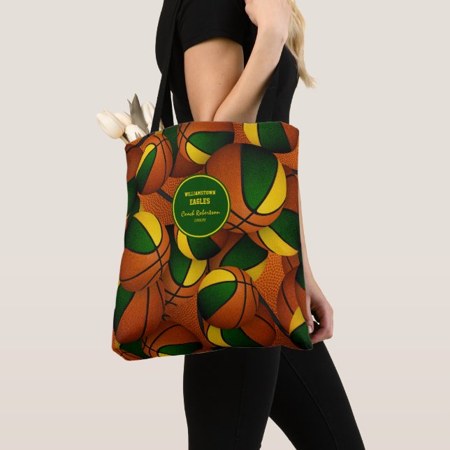 green gold team colours basketball coach tote bag (Close Up)