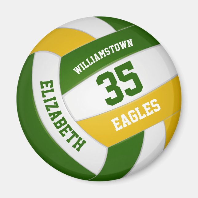 green gold team colours boys girls volleyball magnet (Front)