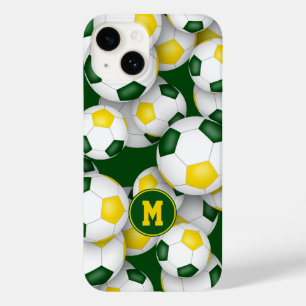 Green gold team colours fun soccer balls pattern Case-Mate iPhone 14 case