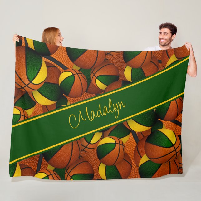 green gold team colours girls basketball fleece blanket (In Situ)