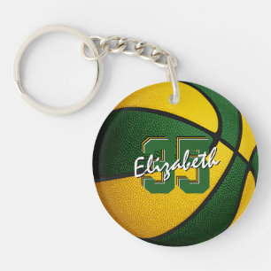 green gold team colours girls boys basketball key ring