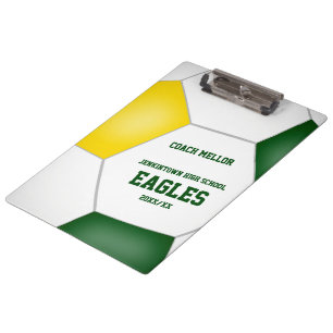 Green gold team colours kids soccer coach clipboard