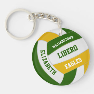 green gold team colours personalised volleyball key ring