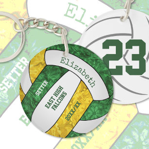 green gold team colours personalised volleyball key ring