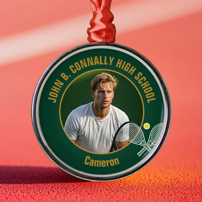 Green Gold Tennis Player Photo Christmas Gift Metal Tree Decoration (Creator Uploaded)