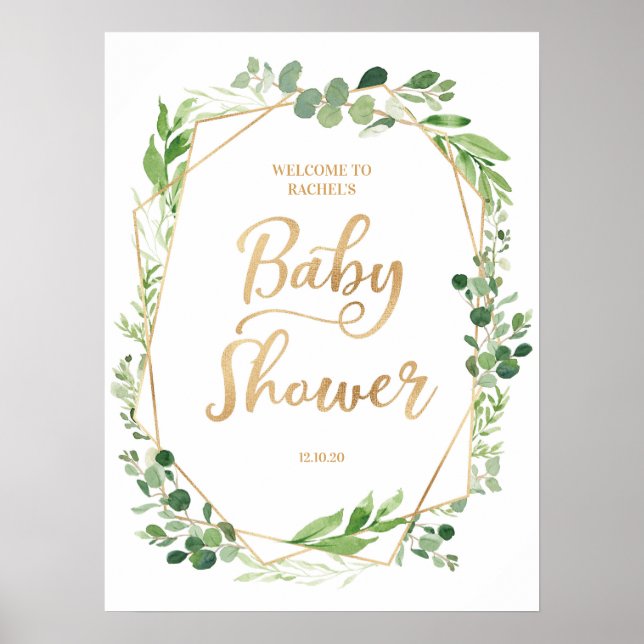 Green Gold Terrarium Baby Shower Welcome Sign (Front)