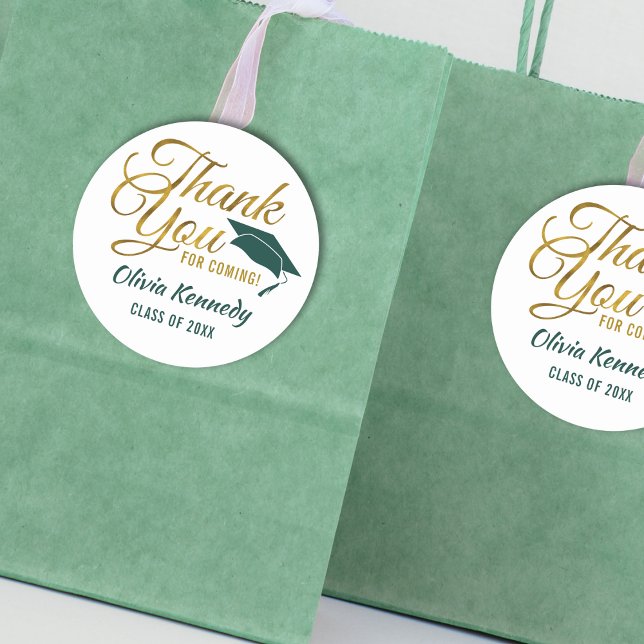Green & Gold Thank You For Coming Graduation Party Classic Round Sticker (Green & Gold Thank You For Coming Graduation Party Classic Round Sticker
)