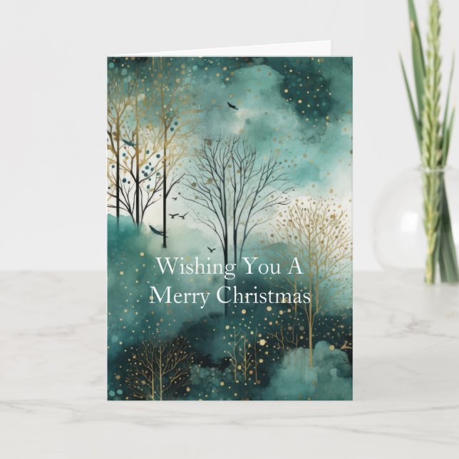 Green Gold Trees Christmas Card (Front)