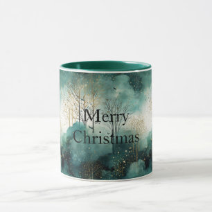 Green Gold Trees Christmas Mug