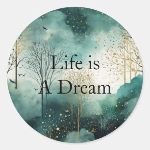 Green Gold Trees Classic Round Sticker