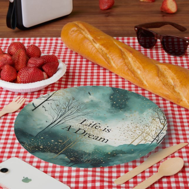 Green Gold Trees Paper Plate (Picnic)