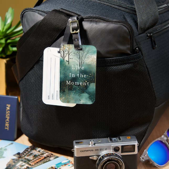 Green Gold Trees with Birds Christmas Luggage Tag (Front & Back)