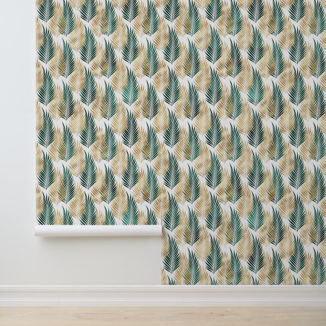 Green Gold Tropical Leaves Wallpaper (Application)