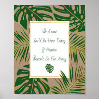 Green, gold tropical leaves wedding sign