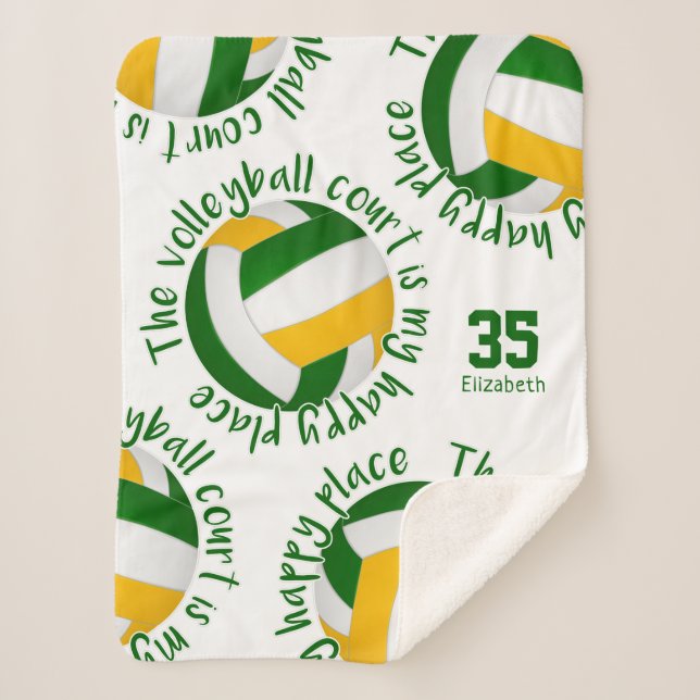 green gold volleyball court happy place typography sherpa blanket (Front)