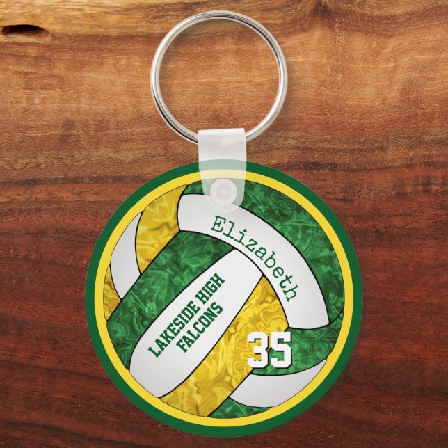 green gold volleyball keychain w school team name (Front)