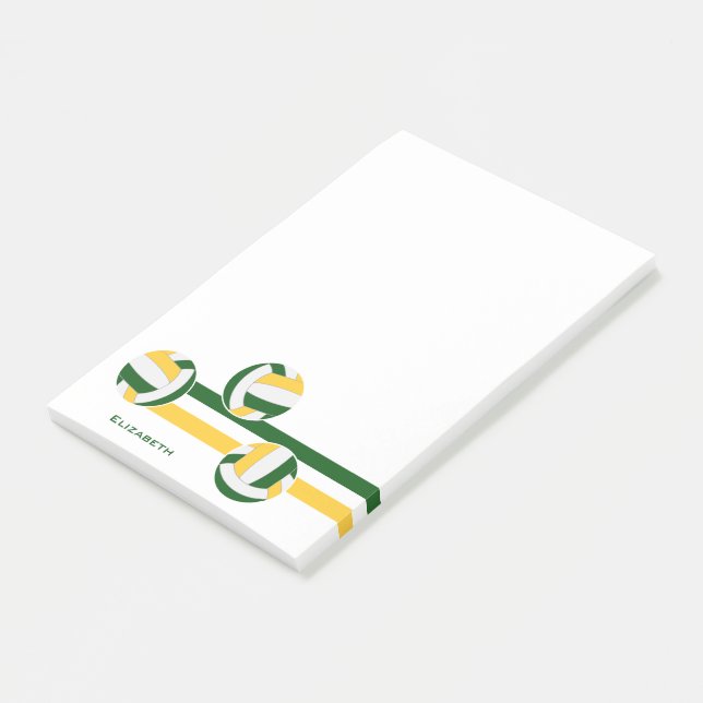 green gold volleyballs stripes player name post-it notes (Angled)
