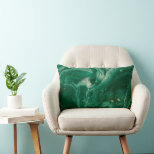 Green gold watercolor abstract lumbar pillow