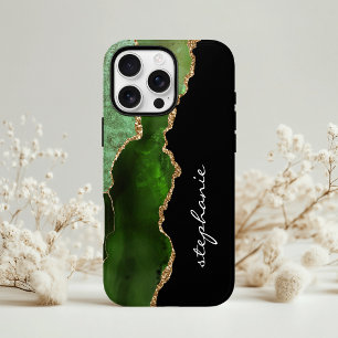 Green Gold Watercolor Agate Personalised iPhone 13 Case