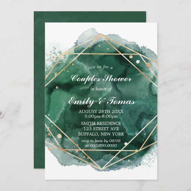 Green Gold Watercolor Couples Shower Invitation (Front/Back)