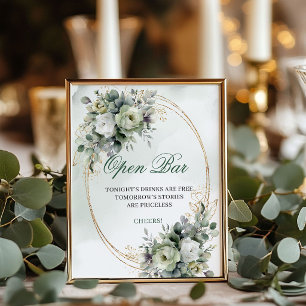Green Gold Watercolor Open Bar Tabletop Sign