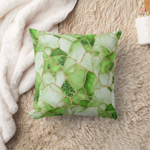 Green Gold Watercolor Sea Glass Mosaic Pattern Cushion