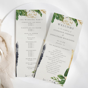 Green & Gold Watercolor Tropical Wedding Program Menu