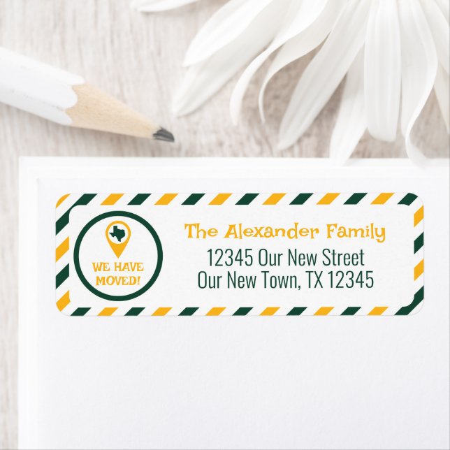 Green & Gold We Have Moved Striped Moving  (Insitu)