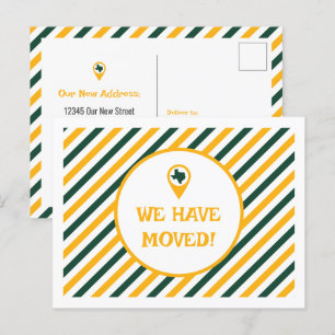 Green & Gold We Have Moved Striped Moving  Postcard